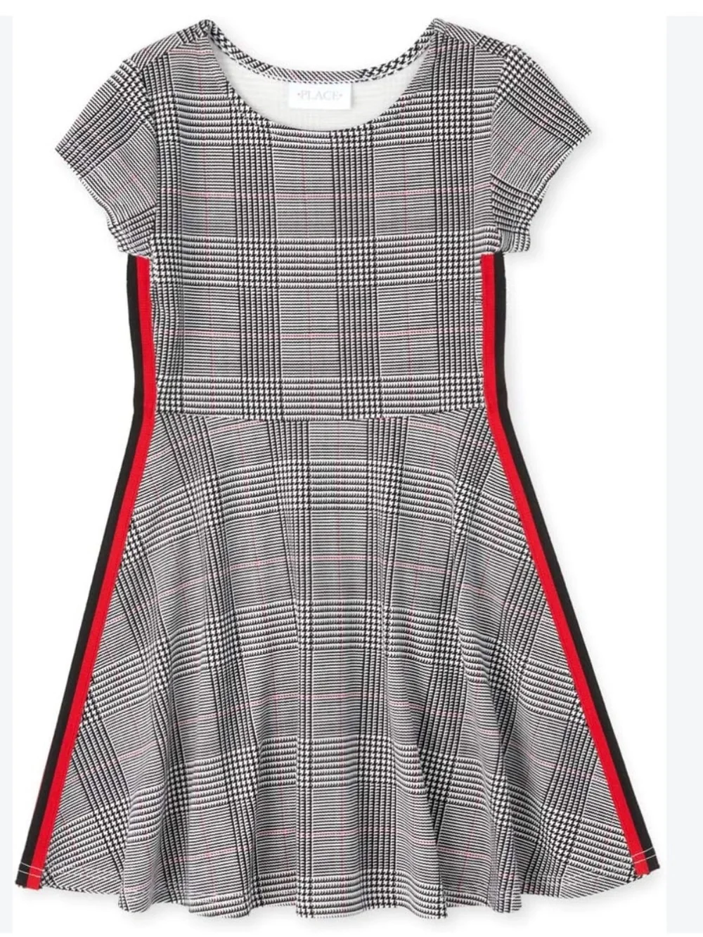 The Children's Place black White Plaid Dress with Red Side Stripes 10/12 large
